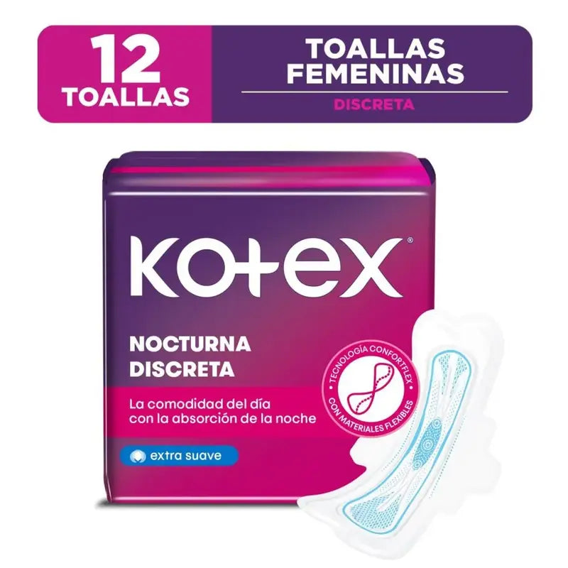 Toallas Femeninas Kotex Nocturna 12 unidades