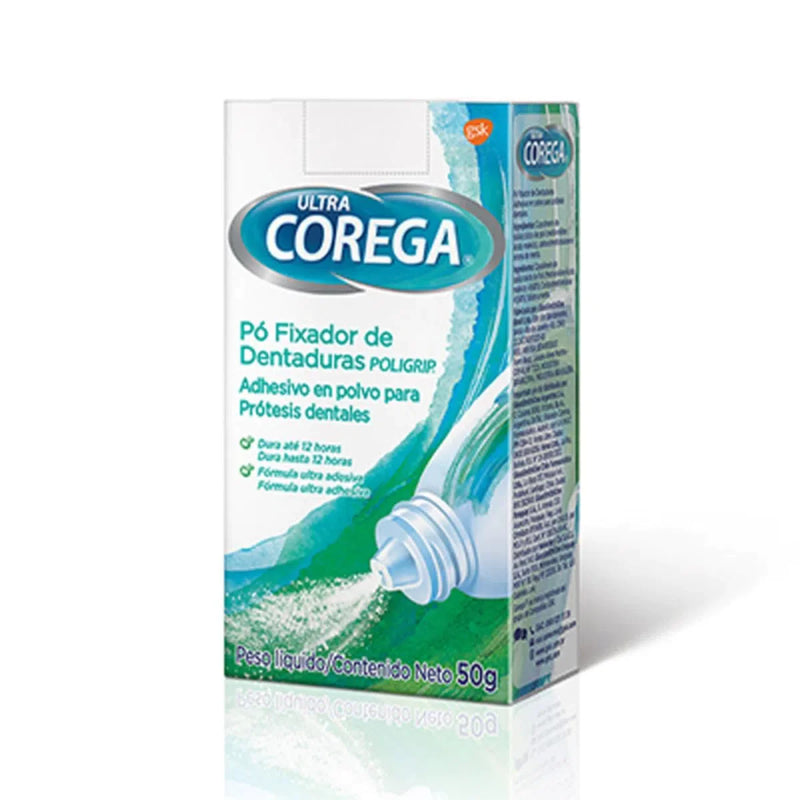 Adhesivo en Polvo para Prótesis dentales 50gr Ultra Corega Sabor menta