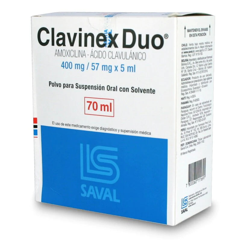 Clavinex Duo 400mg Polvo para suspensión oral con solvente 70ml