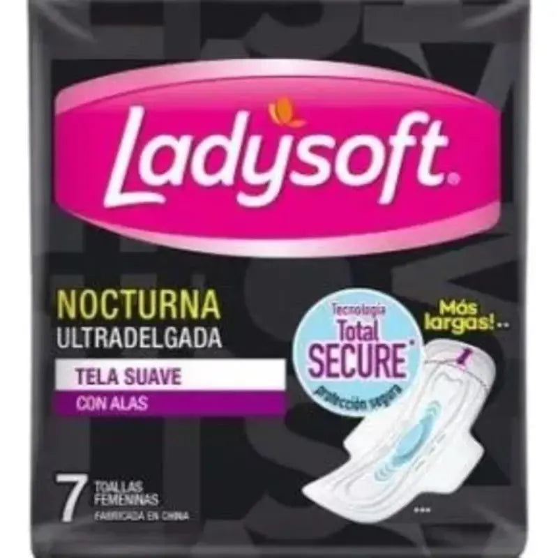 Toalla higiénica Ladysoft Nocturna Ultradelgada Tela Suave Con Alas 7 Un.