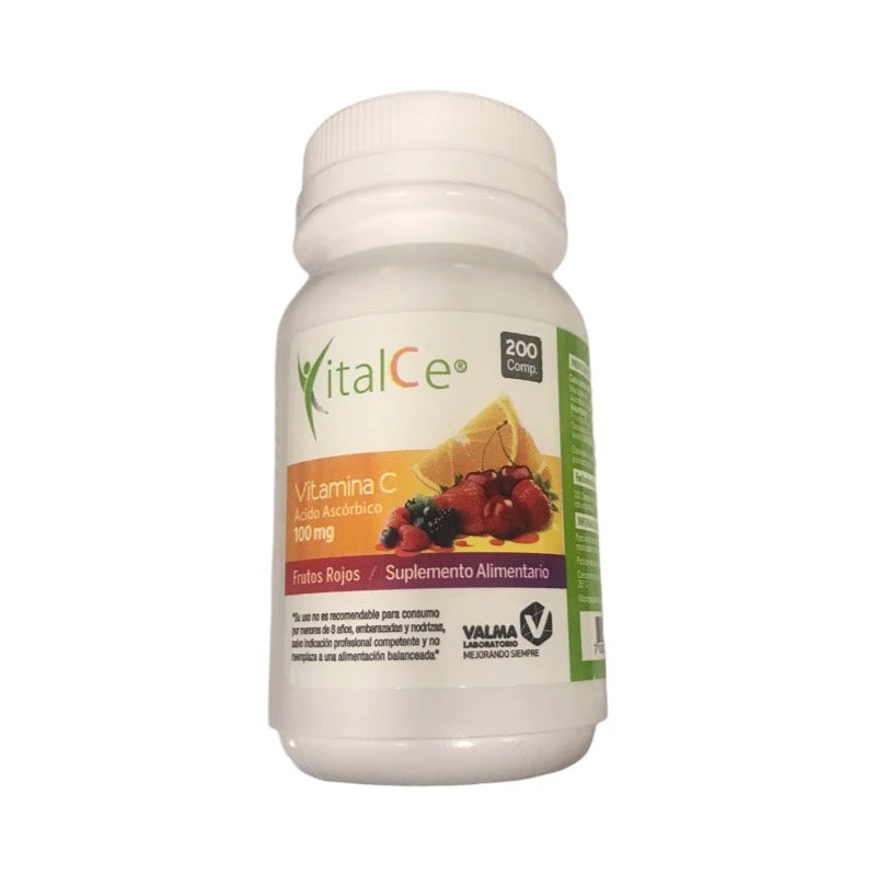 Vitamina C 100mg  200 Comprimidos Sabor Frutos Rojos