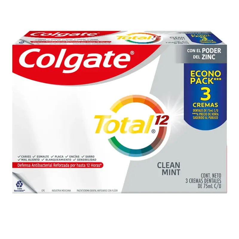 Pasta Dental Colgate Total 12 Clean Mint 3 Unidades 75ml