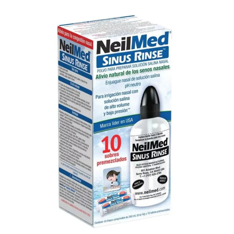 Sinus Rinse Polvo para preparar solución salina nasal ph neutro 10 sobres