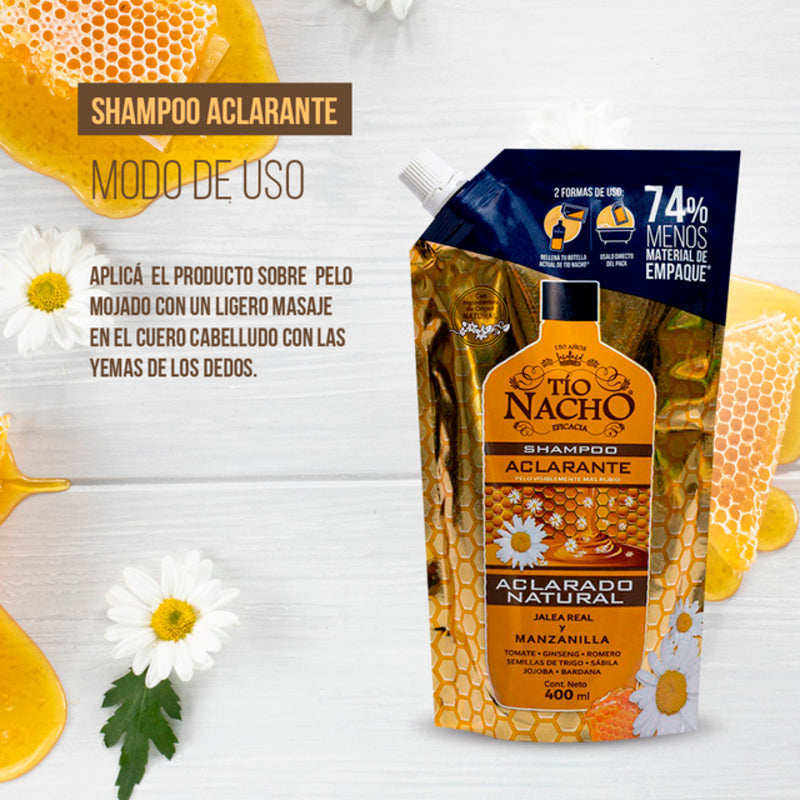 Tío Nacho Shampoo Aclarante Jalea real + Manzanilla recarga 400ml