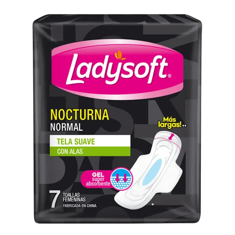 Toalla Higiénica Ladysoft Nocturna Normal Tela Suave Con Alas 7 Unidades