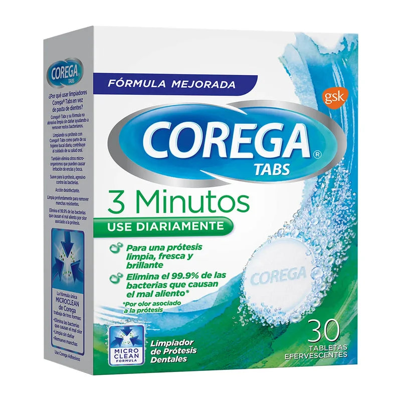 Limpiador de prótesis Corega 30 Tabletas Efervescentes