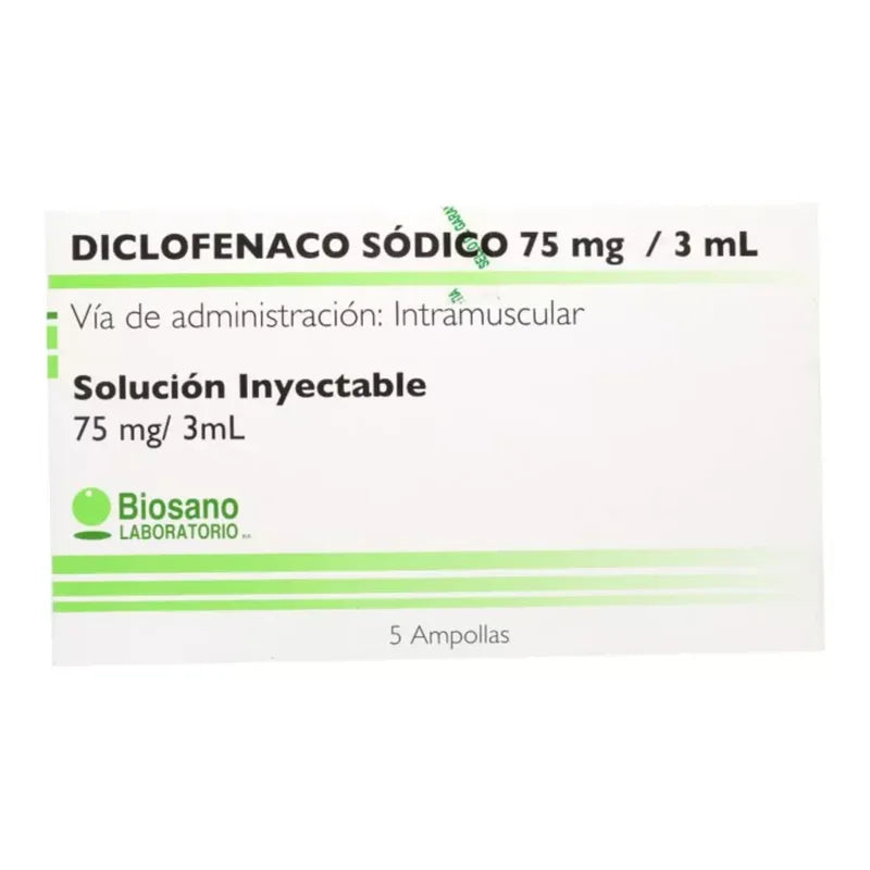 Diclofenaco Sódico Inyectable 75mg/3ml 5 ampollas