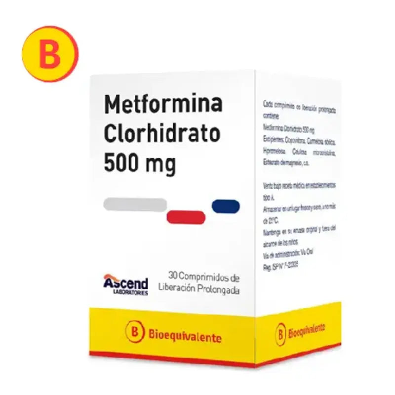 Metformina Clorhidrato 500mg 30 Comprimidos De Liberación Prolongada